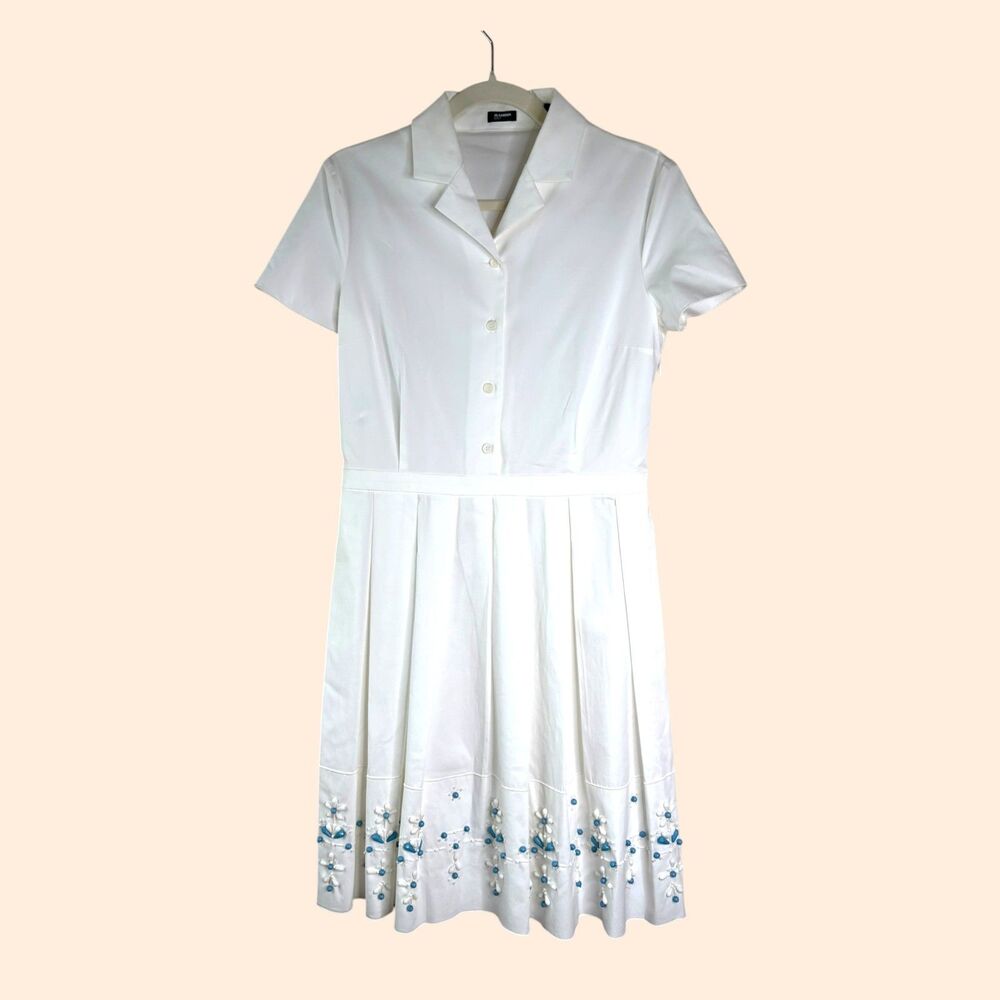 Jil Sander White Poplin Beaded Dress